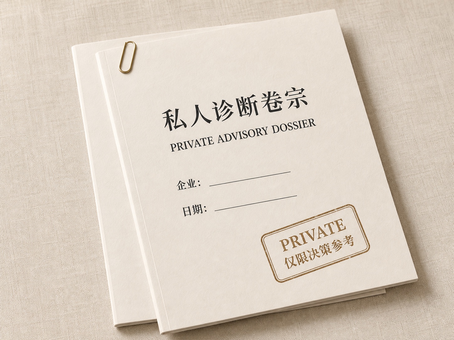 私人诊断卷宗，包含企业、日期与仅限决策参考标识